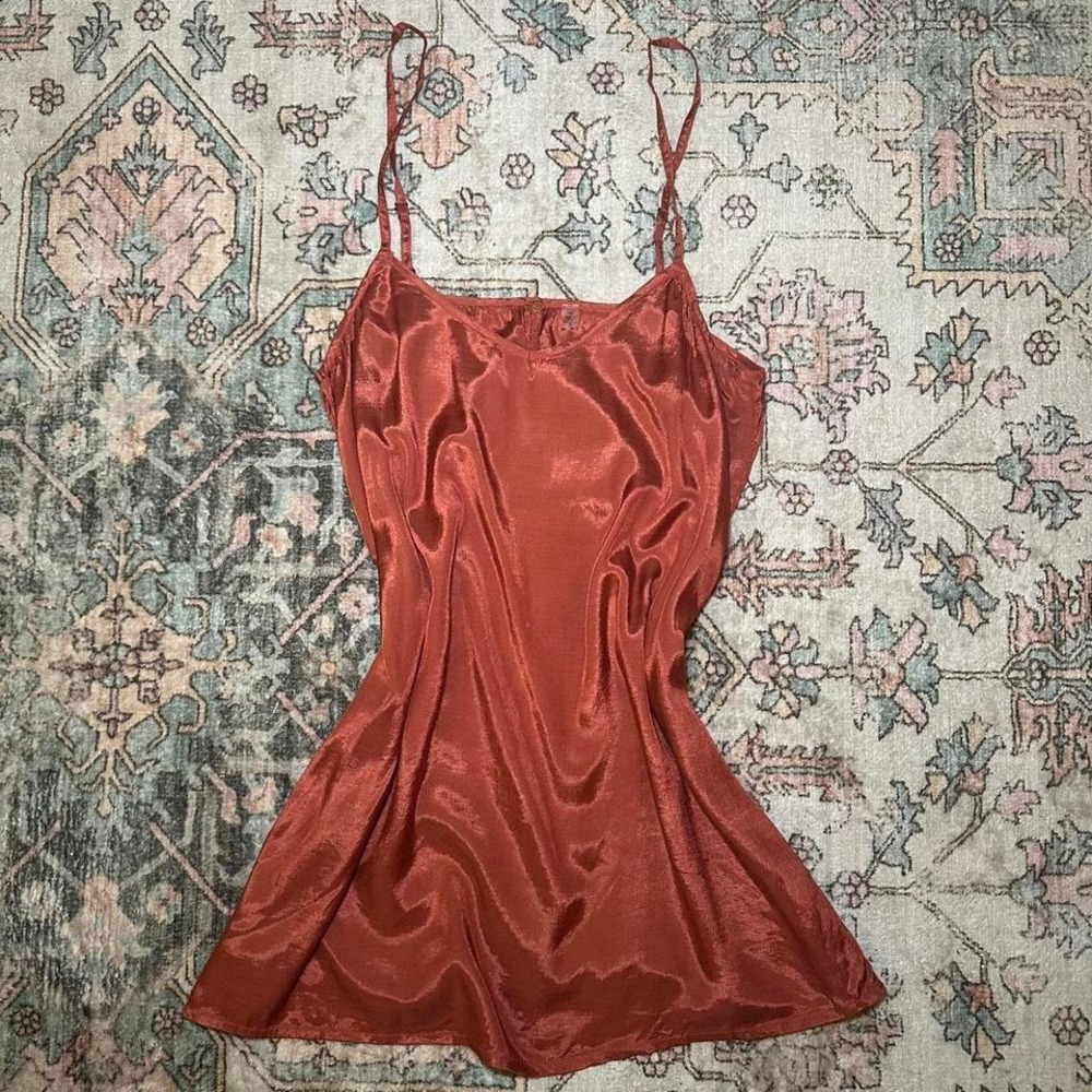 Free People One Slip Dress — Rust‎ Satin (S)